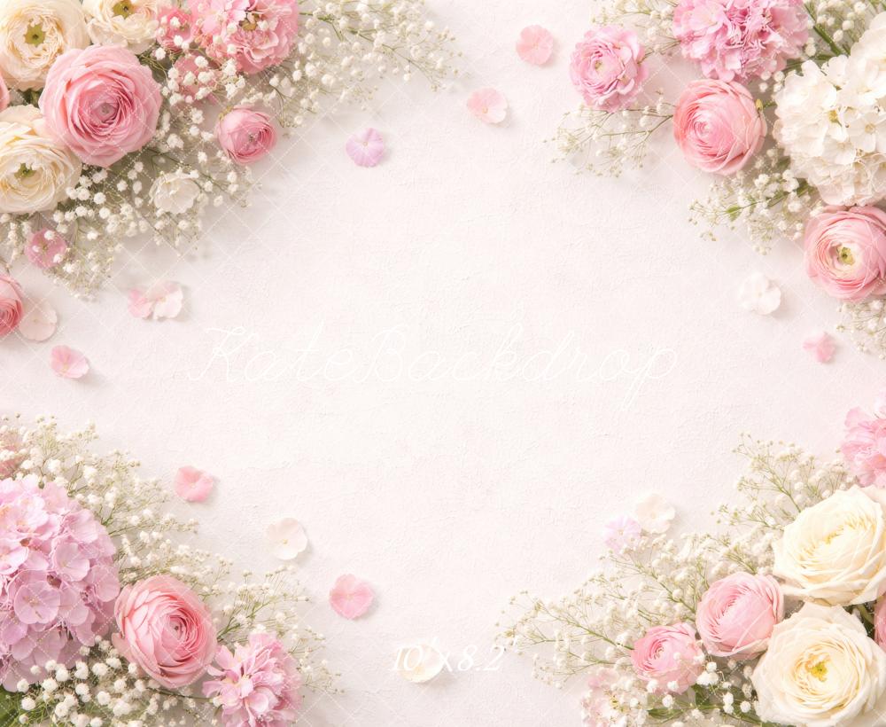 Kate Newborn Pink and White Floral Border Printed Backdrop Designed by Megan Leigh Photography