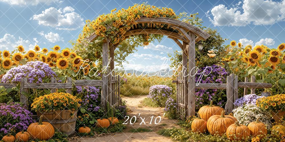 Kate Fall Flower Arch Sunflowers Field Pumpkins Rustic Backdrop Designed by Emetselch