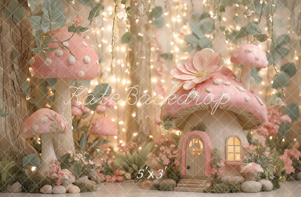 Fairy Fantasy Paddenstoelenhuis Boslichten Foto Achtergrond Designed by Ashley Paul