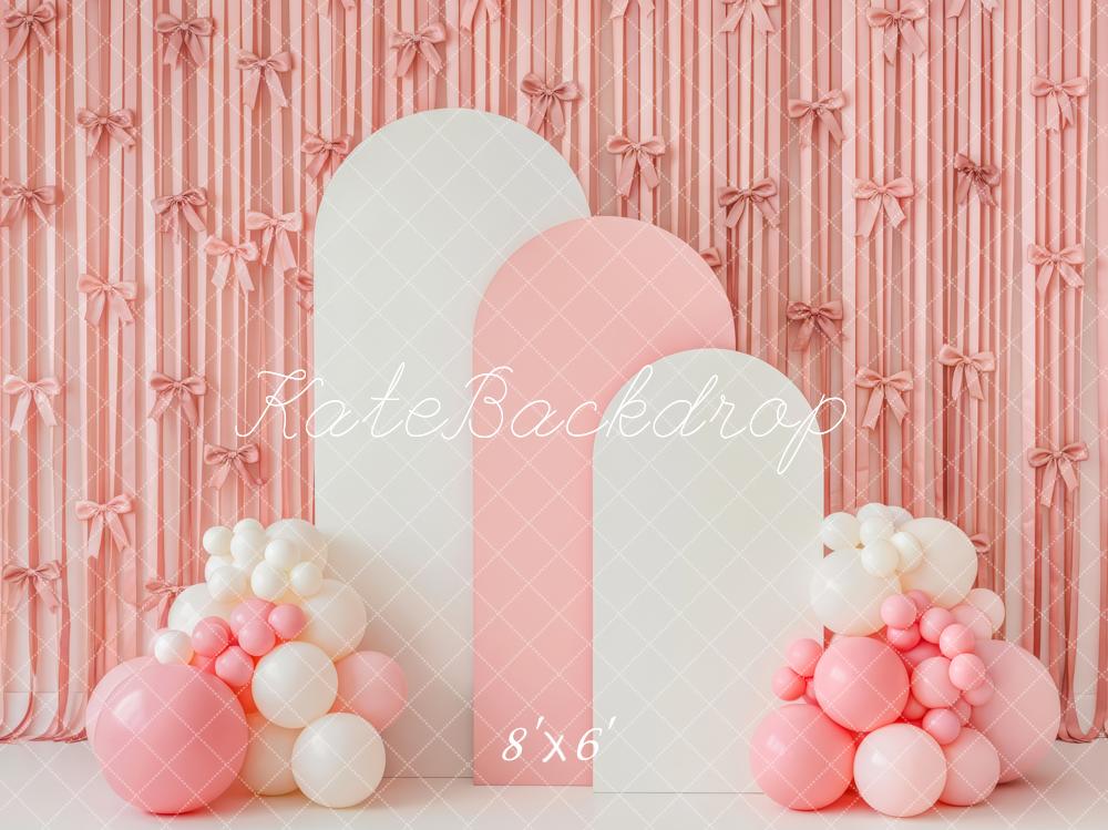 Kate Cake Smash Pink Ribbon Wall Balloon Arch Backdrop Designed by Patty Roberts