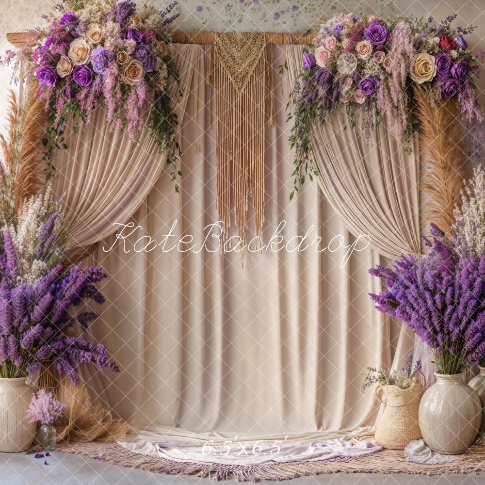 Fondo de Cortina Beige de Macramé Floral Boho Designed by Emetselch
