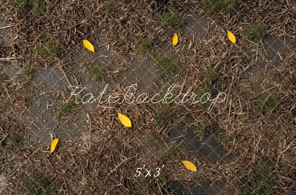 Kate Fall Yellow Leaves Mulch Ground Printed Backdrop Designed by Mini MakeBelieve