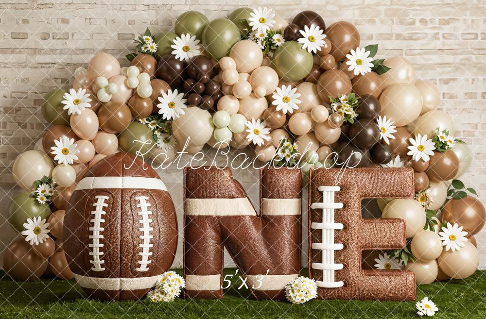 Kate Cake Smash Football One Balloon Arch Brown Daisy Printed Backdrop Designed by Emetselch