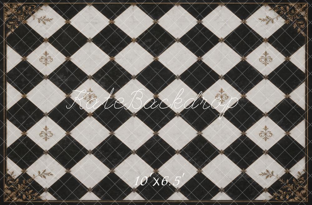 Kate Black And White Pattern Vintage Floor Printed Backdrop Designed by Vertigo Productions