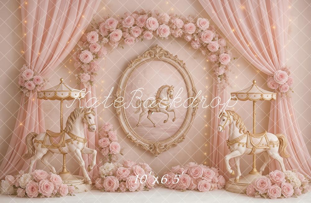 Verjaardag Carousel Dromen Roze Bloem Foto Achtergrond Ontworpen door Ashley Paul