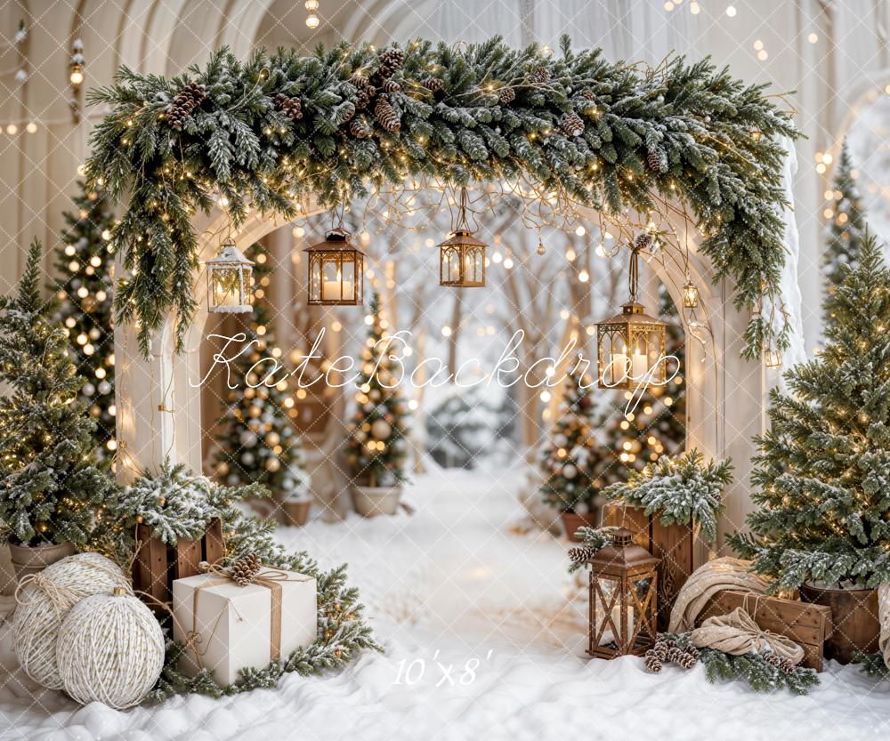 Kate Christmas Arch Garland Snow Trees Backdrop Designed by Emetselch