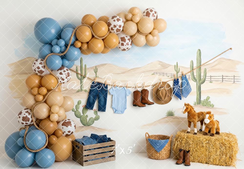 Kate Birthday Western Cowboy Cactus Desert Balloons Clothesline Printed Backdrop Designed by Patty Roberts