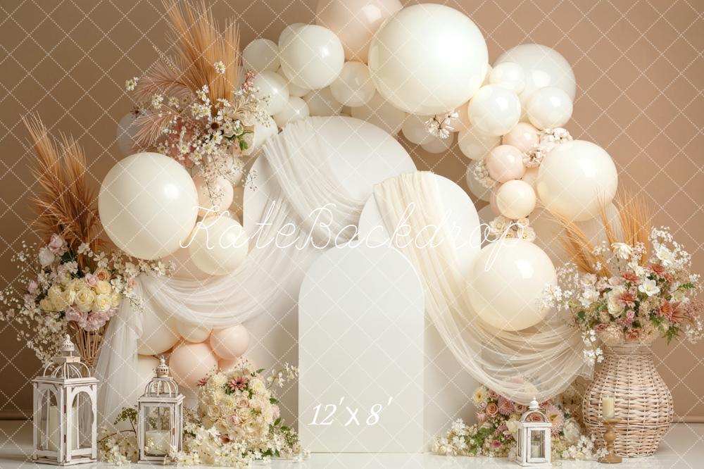 Kate Mother's Day Neutral Balloon Arch Floral Lanterns Backdrop Designed by Emetselch