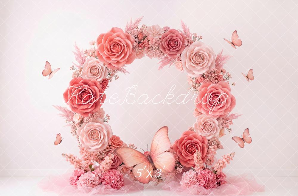 Kate Mother's Day Flower Arch Pink Roses Butterflies Printed Backdrop Designed by Patty Roberts