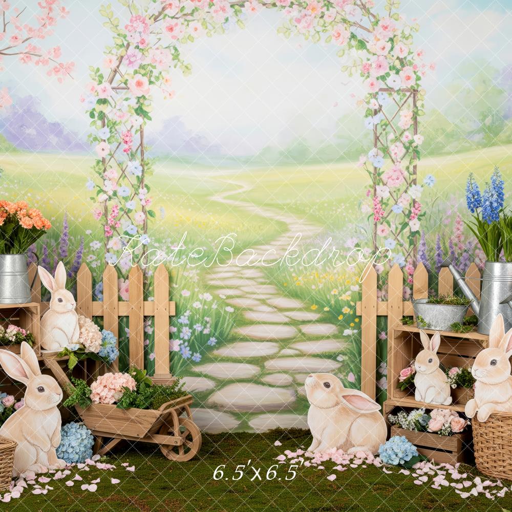 Kate Easter Bunny Flower Arch Garden Path Printed Backdrop Designed by Patty Roberts