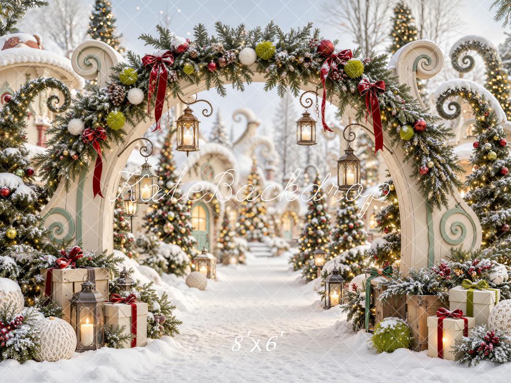 Kate Christmas Snowy Whoville Village Archway Garland Printed Backdrop Designed by Emetselch
