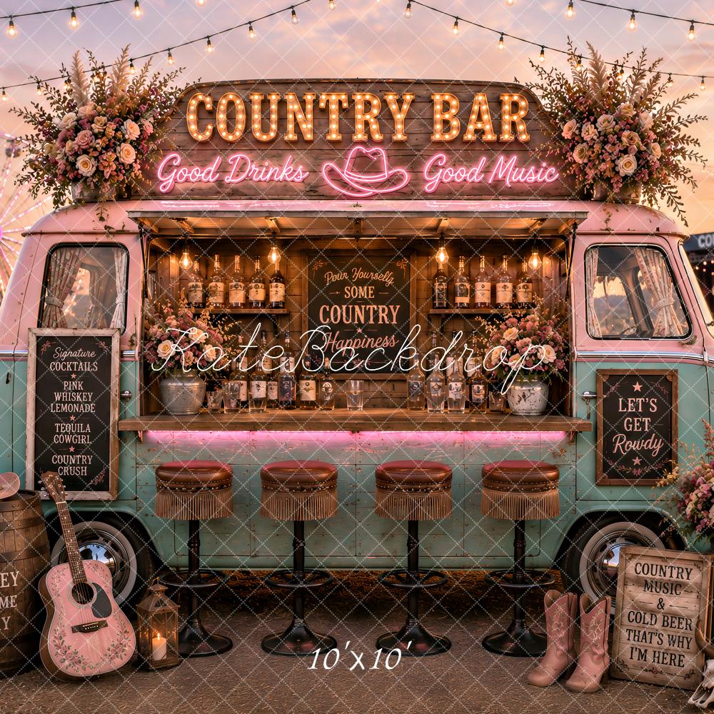 Kate Country Music Bar Pink Floral Van Printed Backdrop Designed by Ashley Paul