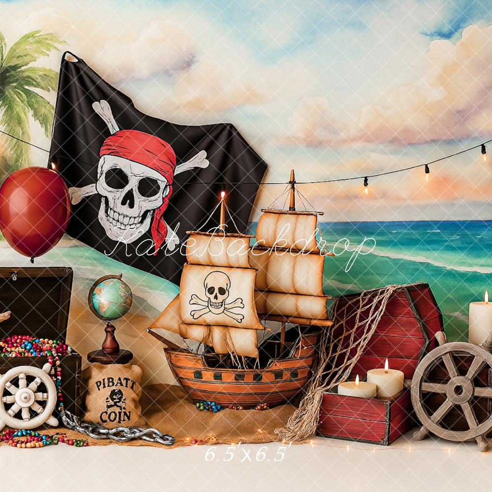 Kate Cake Smash Pirate Adventure Beach Sailboat Backdrop Designed by Ashley Paul
