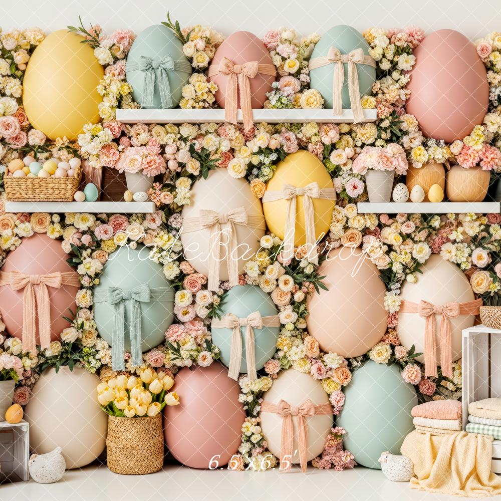 Kate Easter Bunny Pastel Eggs Flower Arch Printed Backdrop Designed by Patty Roberts