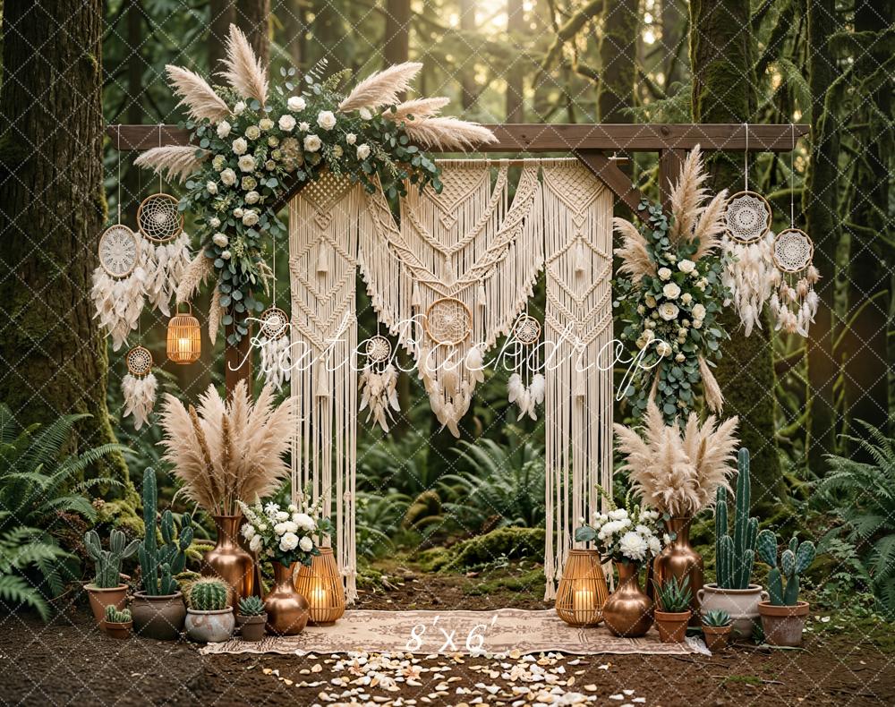 Kate Boho Macrame Dreamcatcher Forest Arch Printed Backdrop Designed by Emetselch