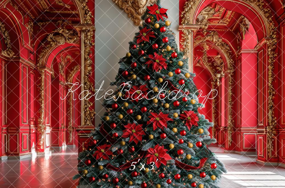 Árbol de Navidad Rojo Palacio Arco Hermoso Fondo Diseñado por Mini MakeBelieve