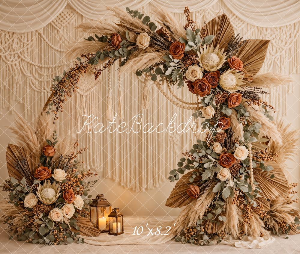 Kate Mother's Day Boho Flower Arch Macrame Lantern Beige Backdrop Designed by Emetselch
