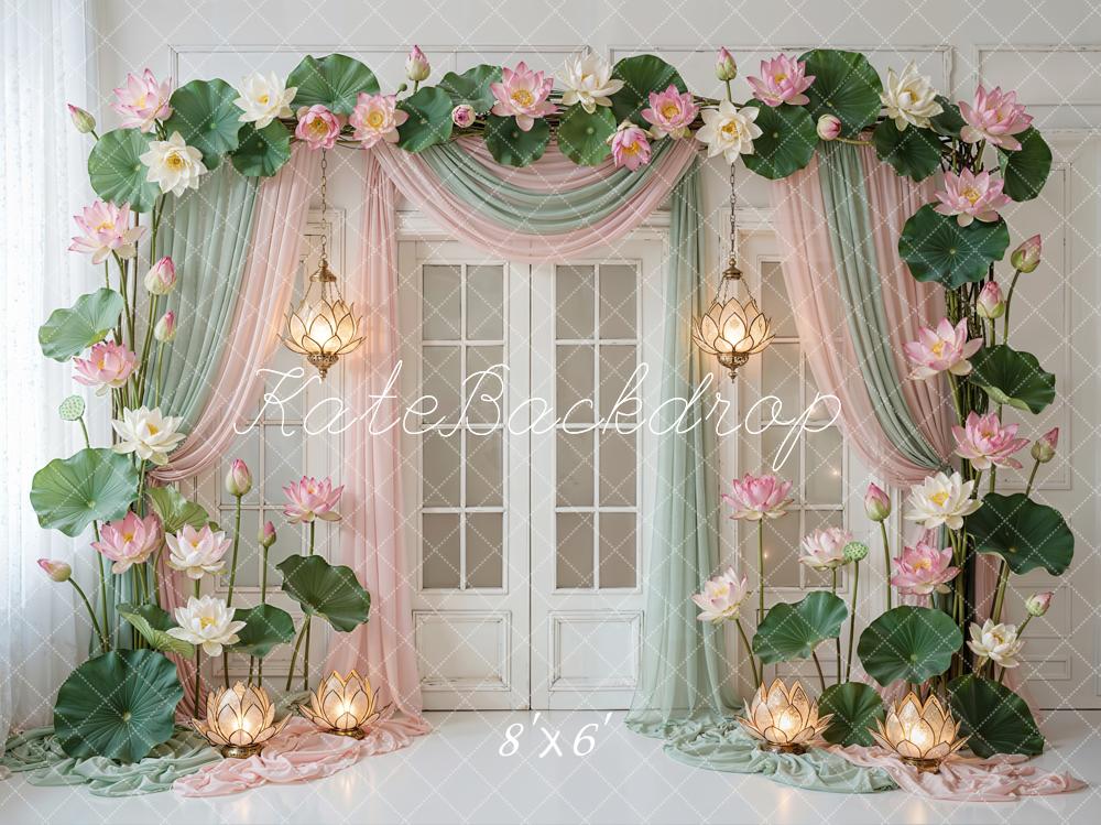 Kate Summer Lotus Flower Arch Pastel Drapes Printed Backdrop Designed by Emetselch