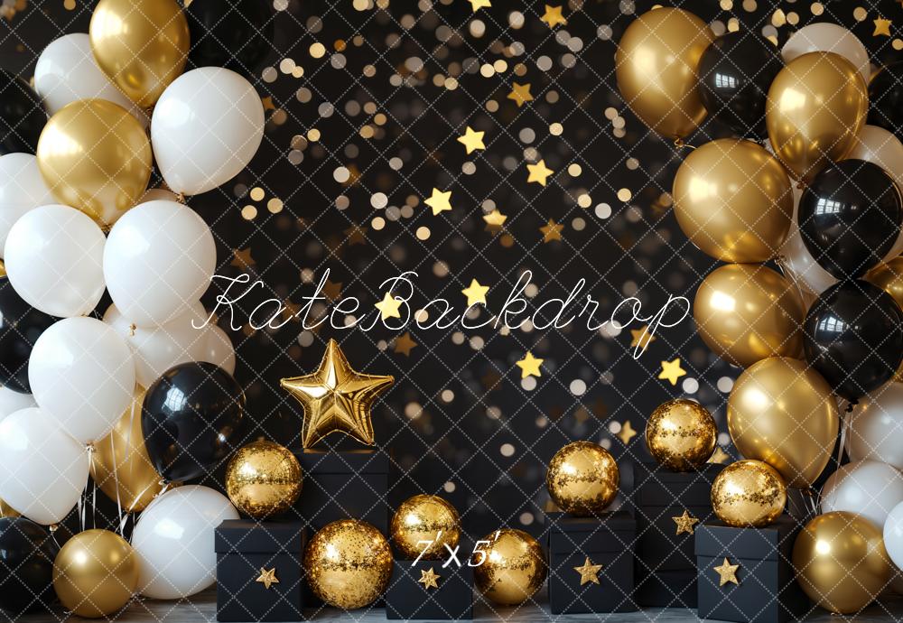Kate Cake Smash Gold and Black Balloon Backdrop Designed by Emetselch
