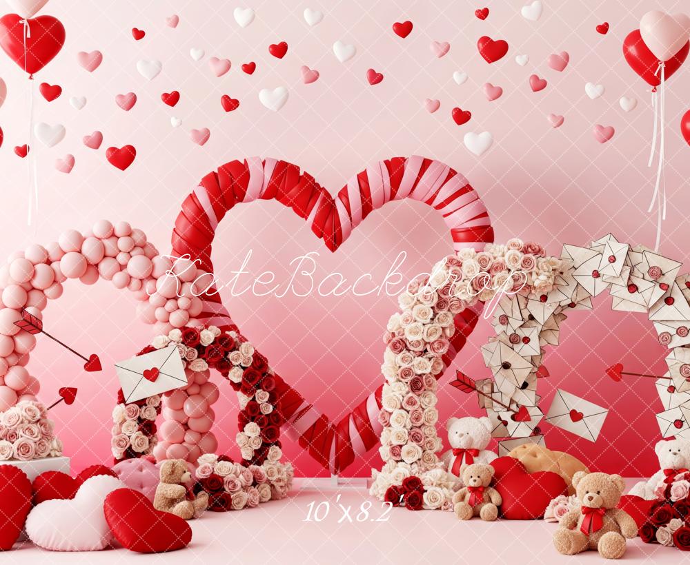 Kate Valentine's Day Heart Balloons Arches Roses Love Letters Printed Backdrop Designed by Patty Roberts