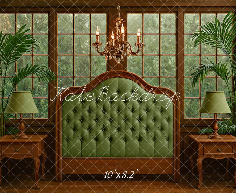 Cabecero de invernadero Boudoir de madera verde Diseño de Ashley Paul