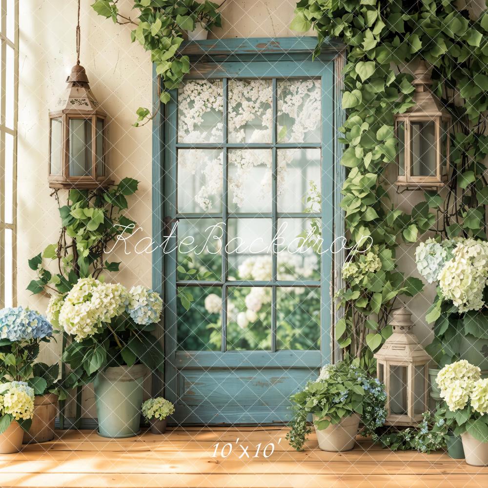 Spring Floral Window Door Hortensia Foto Achtergrond Designed by Emetselch