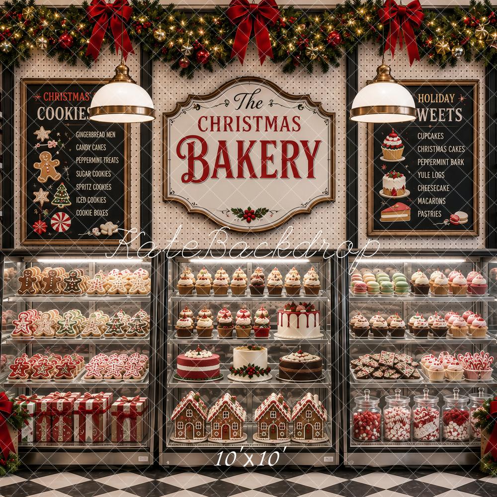 Kate Christmas Bakery Gingerbread Cookie Shop Printed Backdrop Designed by Ashley Paul