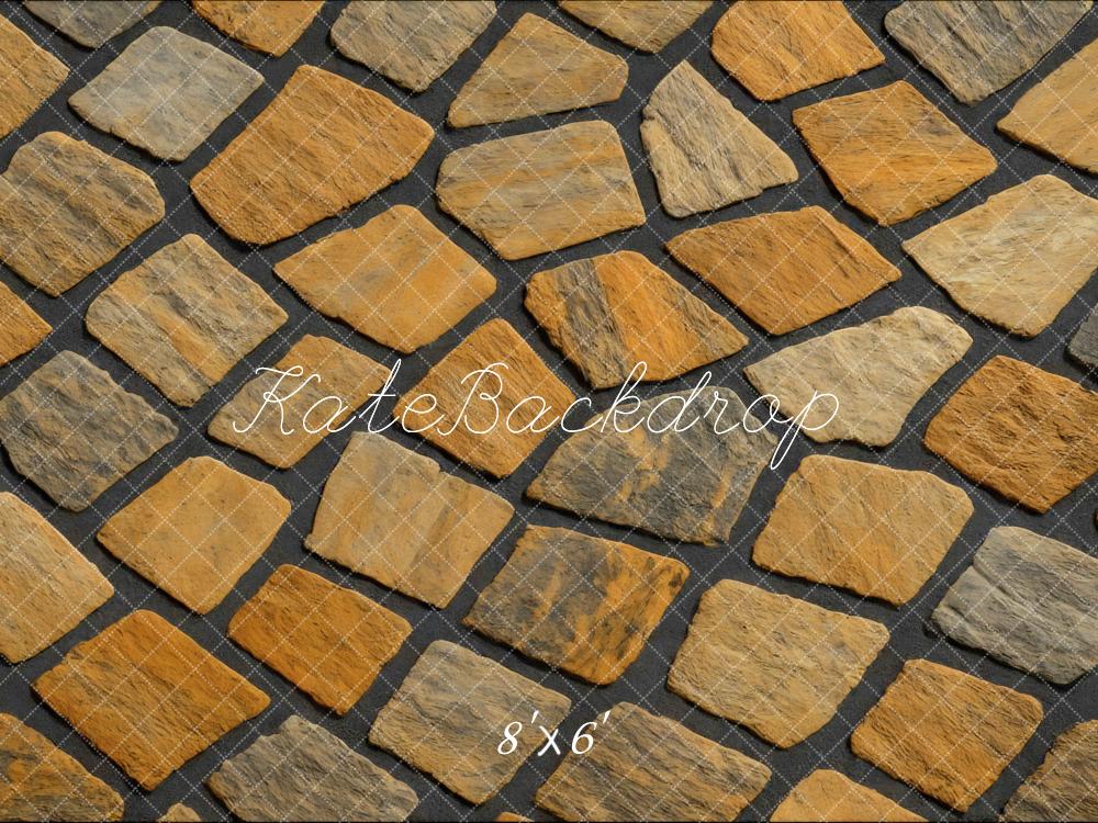 Kate Yellow Brown Cobblestone Floor Backdrop Designed by Mini MakeBelieve