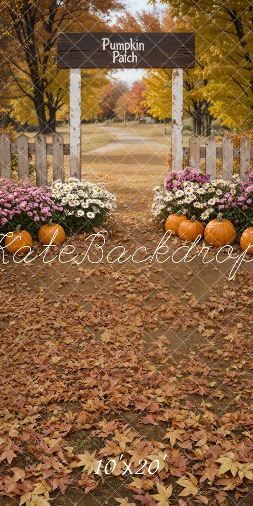 Kate Fall Pumpkin Patch Floral Fence Backdrop Designed by Emetselch