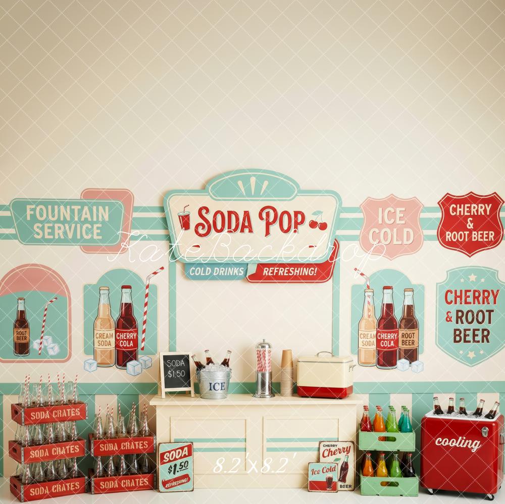 Kate Retro Soda Shop Crates Bottles Cherry Root Beer Printed Backdrop Designed by Patty Roberts