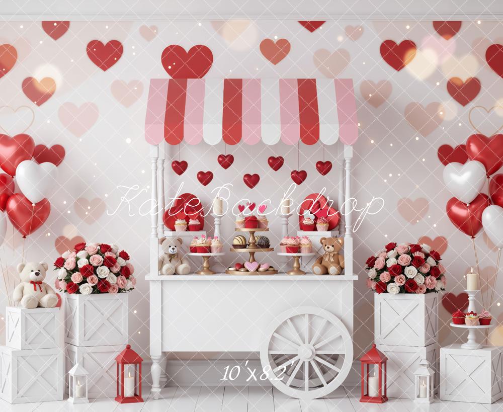Kate Valentine's Day Candy Cart Heart Balloons Roses Backdrop Designed by Mini MakeBelieve