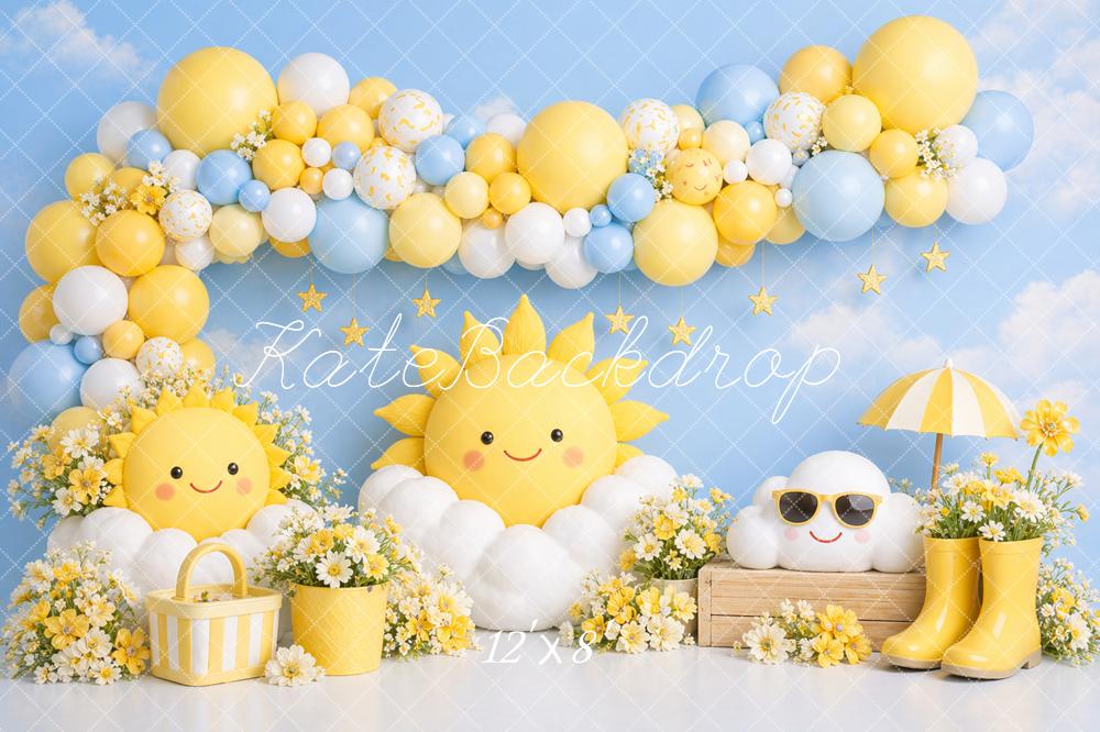 Kate Summer Sun Cloud Daisy Balloon Arch Printed Backdrop Designed by Caitlin Lynch
