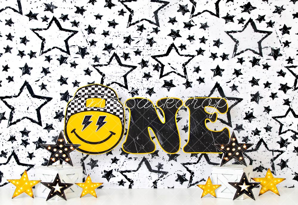 Kate Cake Smash 1st Birthday Smiley Star Backdrop Designed by Ashley Paul