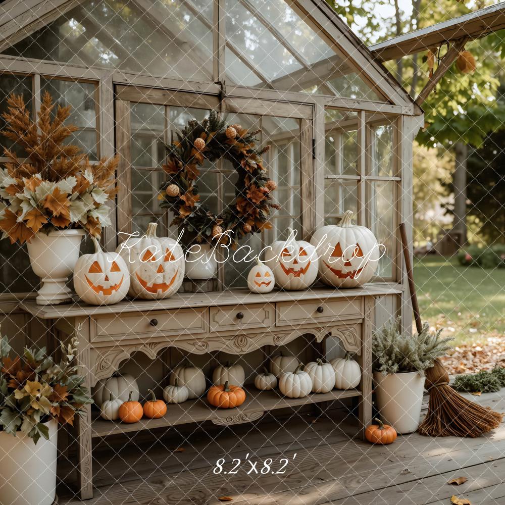 Kate Halloween Pumpkins Greenhouse Porch Garden Backdrop Designed by Mini MakeBelieve