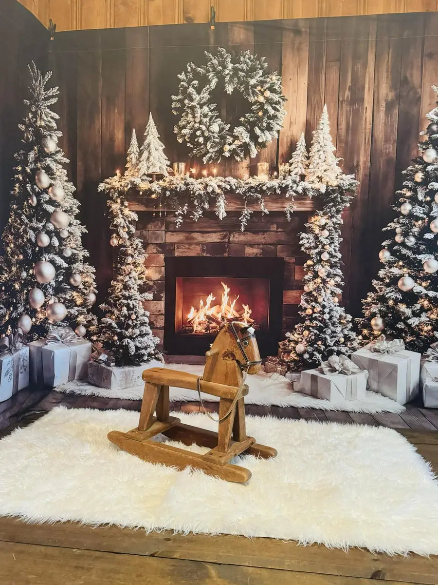 Kate Christmas Tree Fireplace Wood Wall Backdrop Designed by Emetselch