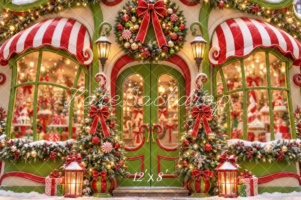 Kate Christmas Candy Cane Storefront Printed Backdrop Designed by Emetselch