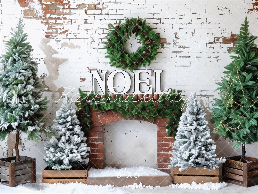 Kate Christmas Tree Noel Wreath Fireplace Backdrop Designed by Patty Roberts