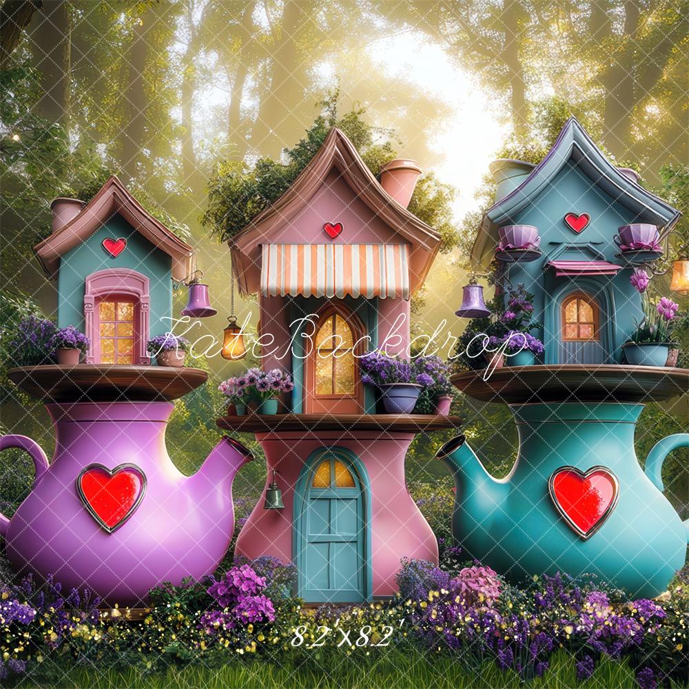 Kate Fantasy Teapot Houses Forest Backdrop Designed by Mini MakeBelieve