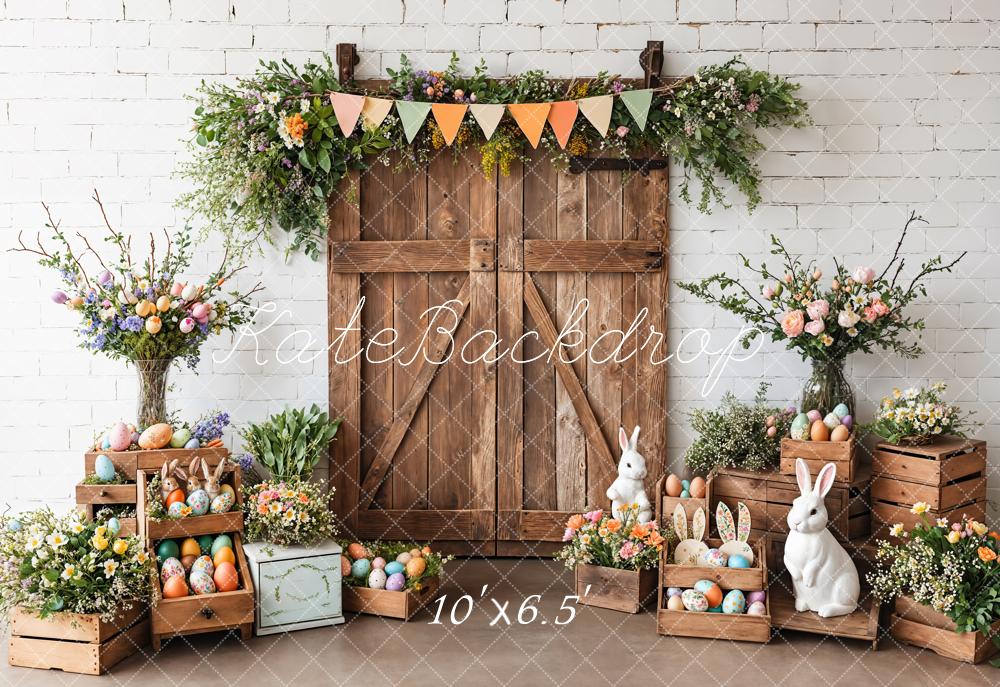 Kate Easter Bunny Barn Door Floral Backdrop Designed by Emetselch