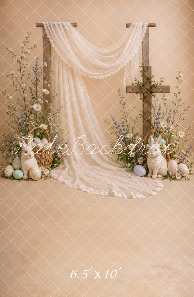 Kate Easter Cross Cozy Drapery Bunny Floral Rustic Arch Printed Backdrop Designed by Emetselch