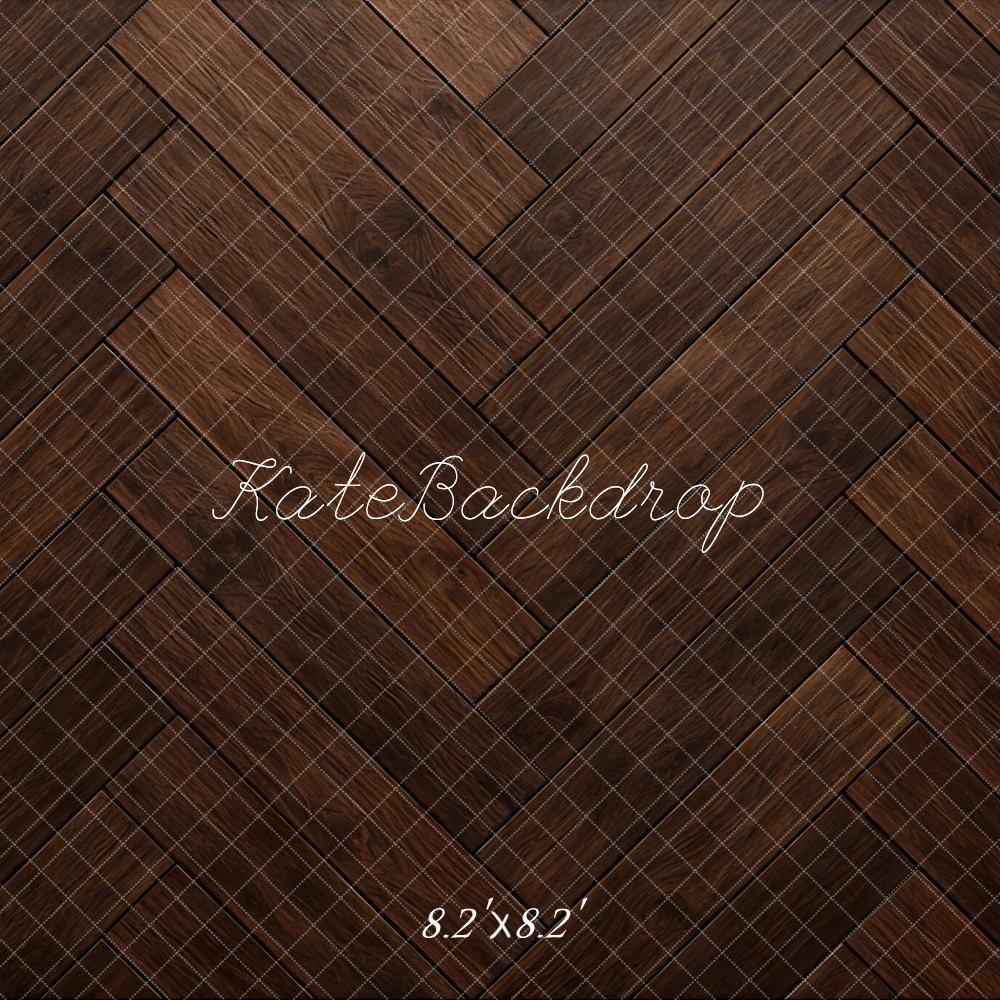 Kate Dark Brown Herringbone Wood Floor Backdrop Designed by Mini MakeBelieve