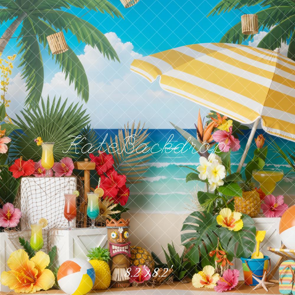 Kate Summer Beach Palm Trees Flowers Umbrella Backdrop Designed by Emetselch