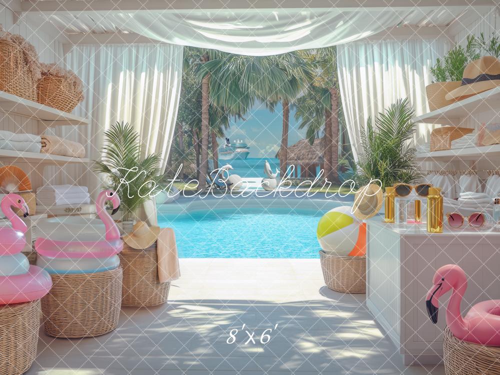 Fondo de Flamingos Flotantes en la Piscina de Verano Diseñado por Mini MakeBelieve