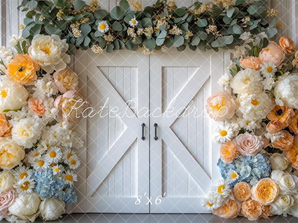 Kate Spring Flower Arch Barn Door Backdrop Designed by Mini MakeBelieve
