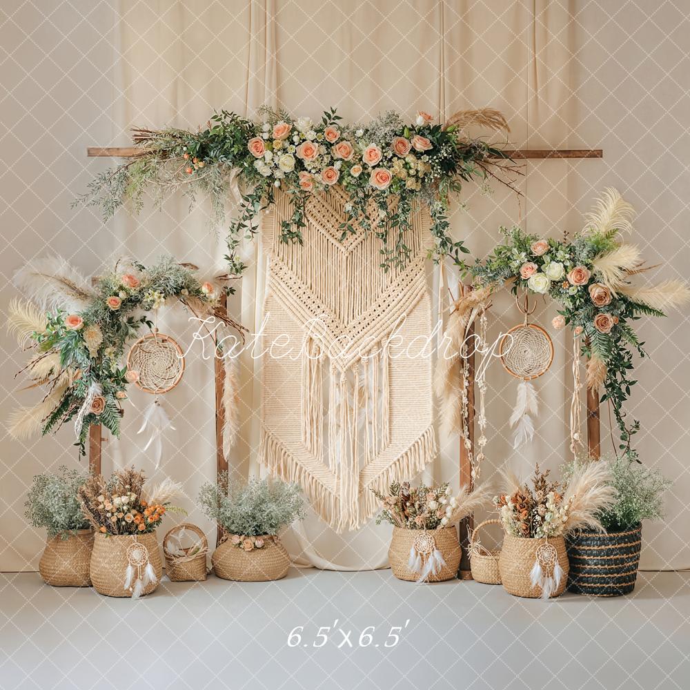 Kate Boho Flower Arch Macrame Dreamcatcher Printed Backdrop Designed by Emetselch