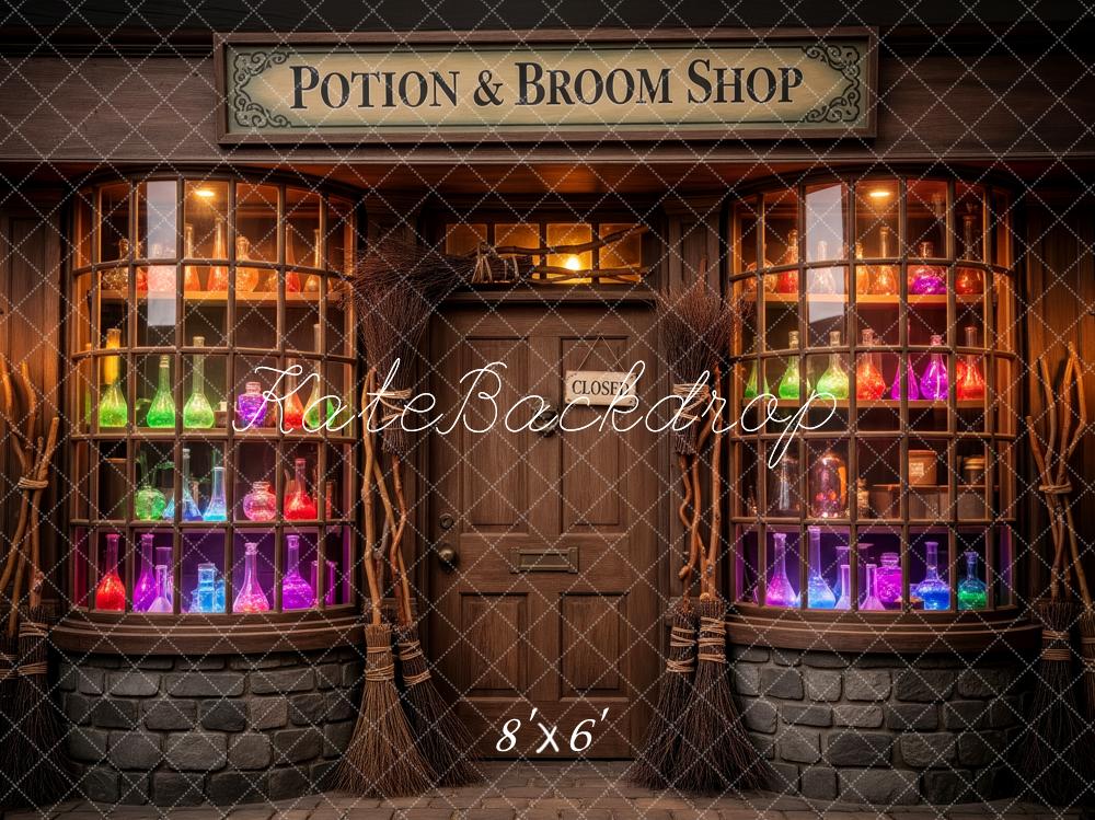 Kate Halloween Potion Broom Shop Windows Lamps Backdrop Designed by Patty Roberts