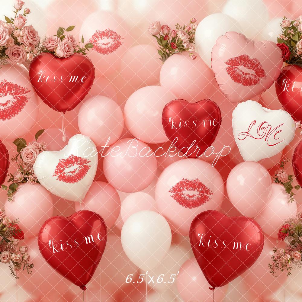 Kate Valentine's Day Heart Balloons Roses Kiss Print Backdrop Designed by Emetselch