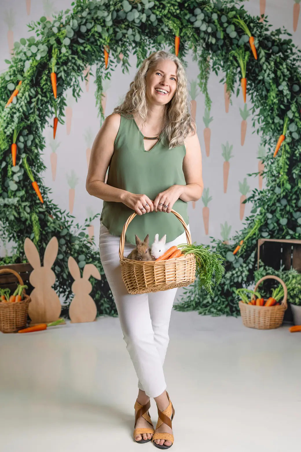 Kate Easter Bunny Carrot Flower Arch Greenery Backdrop Designed by Patty Roberts