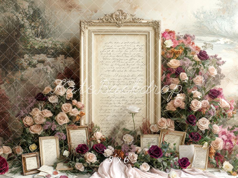 Kate Valentine Floral Frame Letters Roses Vintage Backdrop Designed by Mini MakeBelieve
