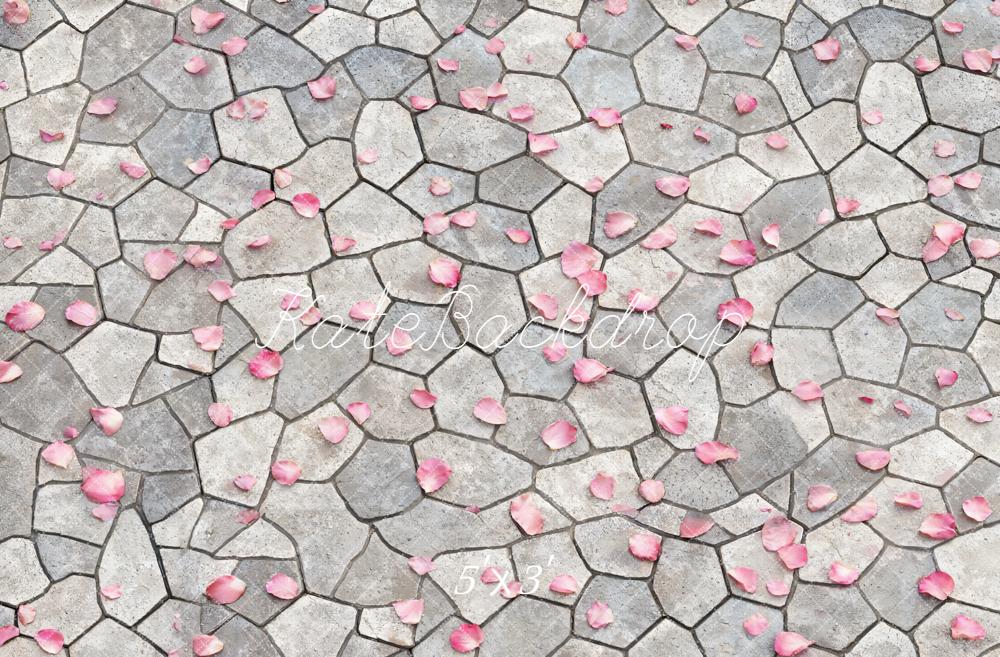 Kate Romantic Pink Petals Cobblestone Floor Backdrop Designed by Emetselch
